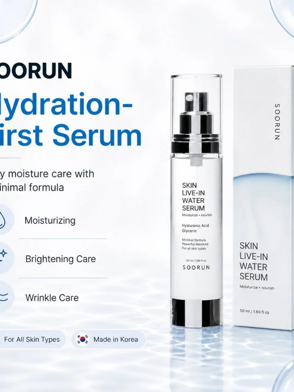 SOORUN Skin Live-In Water Serum 1.7oz NEW Sealed
